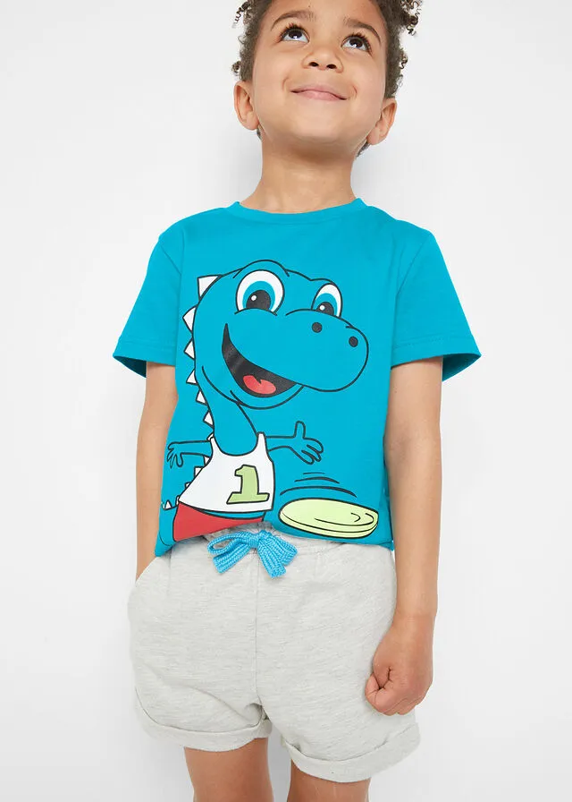 CAMISETA Y PANTALóN CORTO PARA NIñO (2 PIEZAS) TURQUESANATURAL JASPEADO